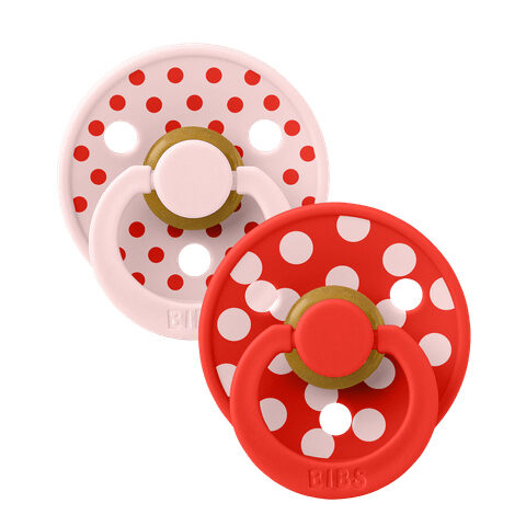 BIBS Colour Round knupīši Polka Dots – Blossom / Candy Apple